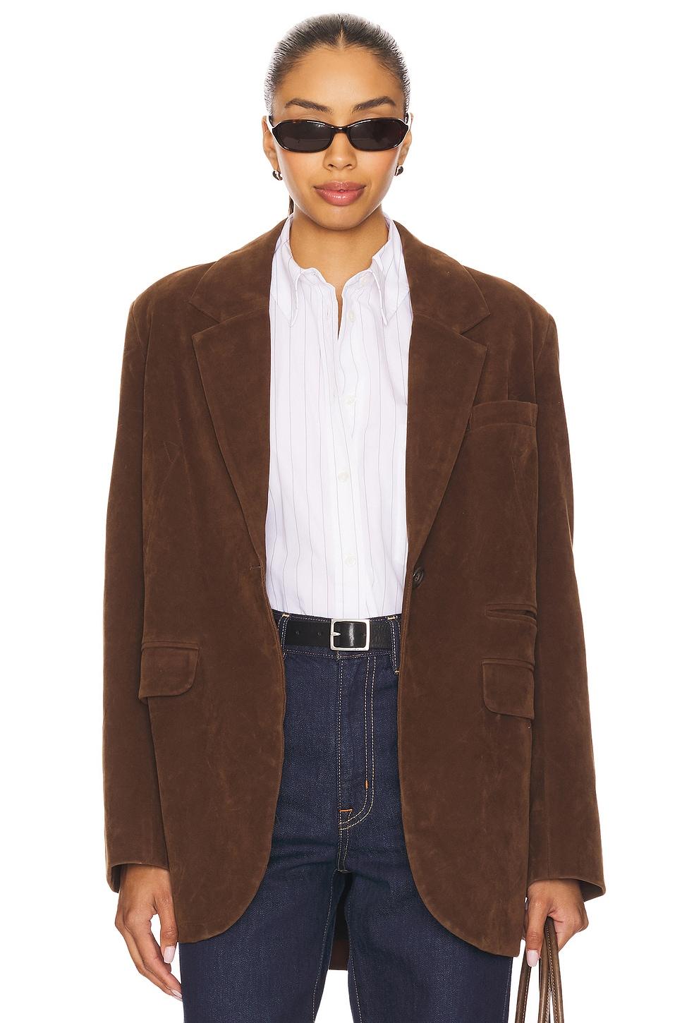 x we the free paper cut faux blazer in brown bear