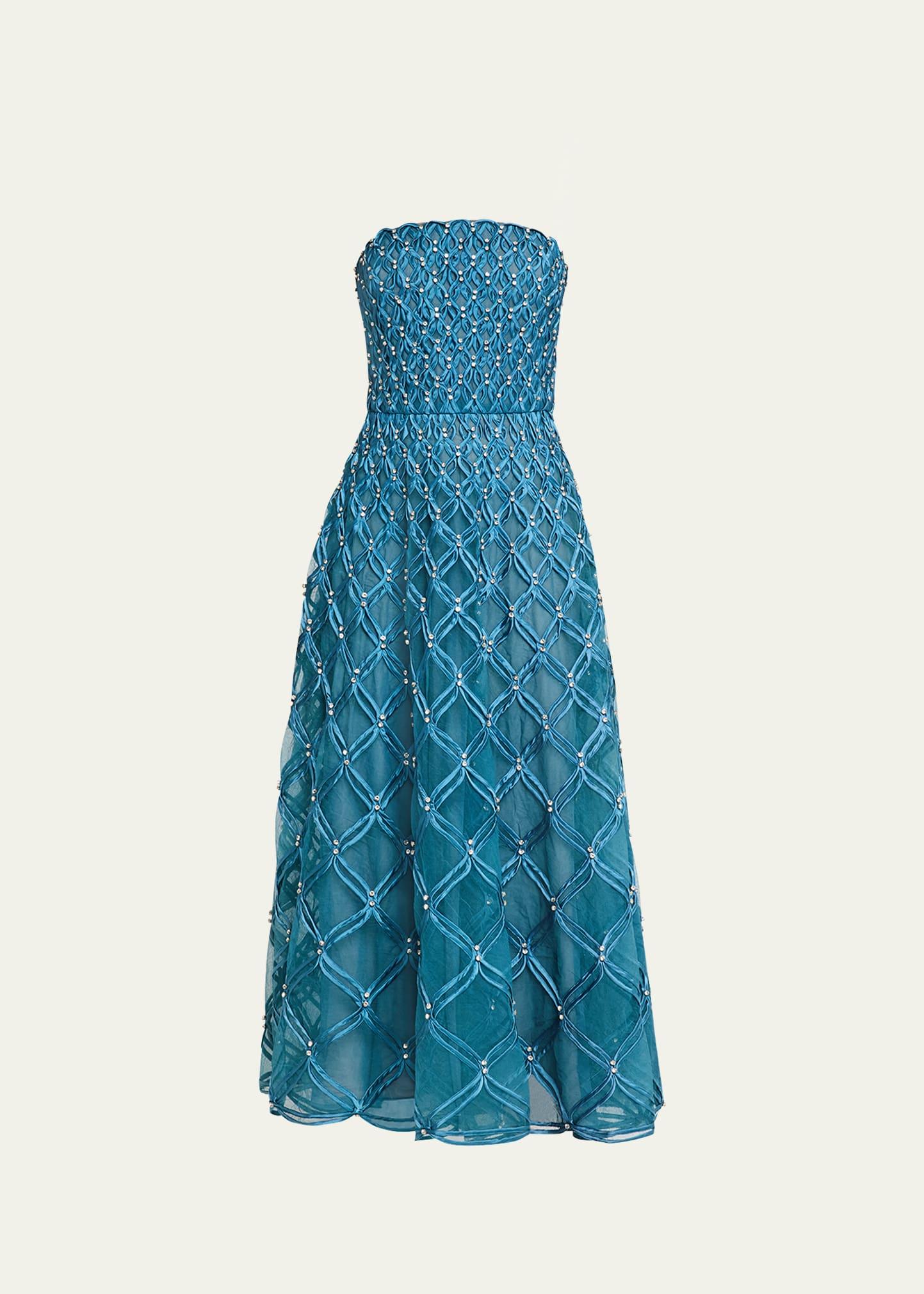 xolani strapless embellished midi dress