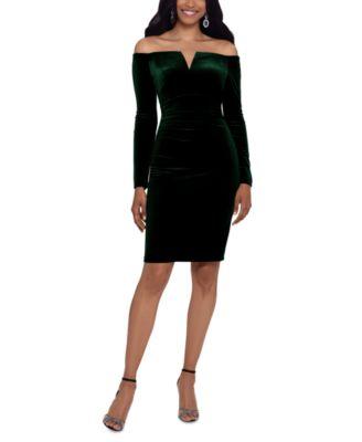 xscape velvet off the shoulder sheath dress