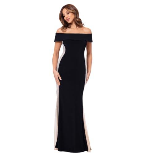 xscape women's off the shoulder beaded bodycon formal maxi dress, black nude silver, 12