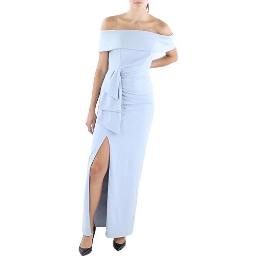 xscape womens off-the-shoulder formal evening dress blue 10