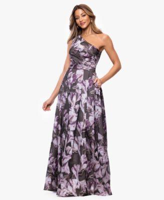 xscape womens one shoulder printed ball gown