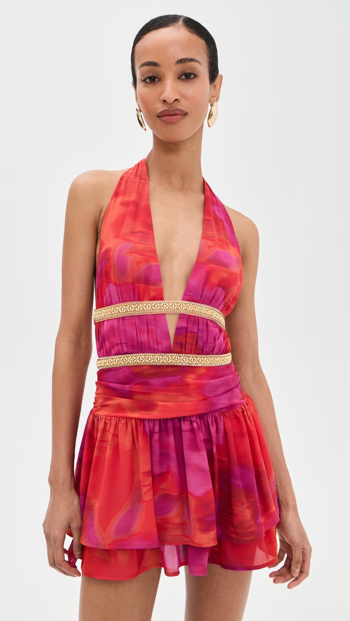 xylia halter low plunge mini dress