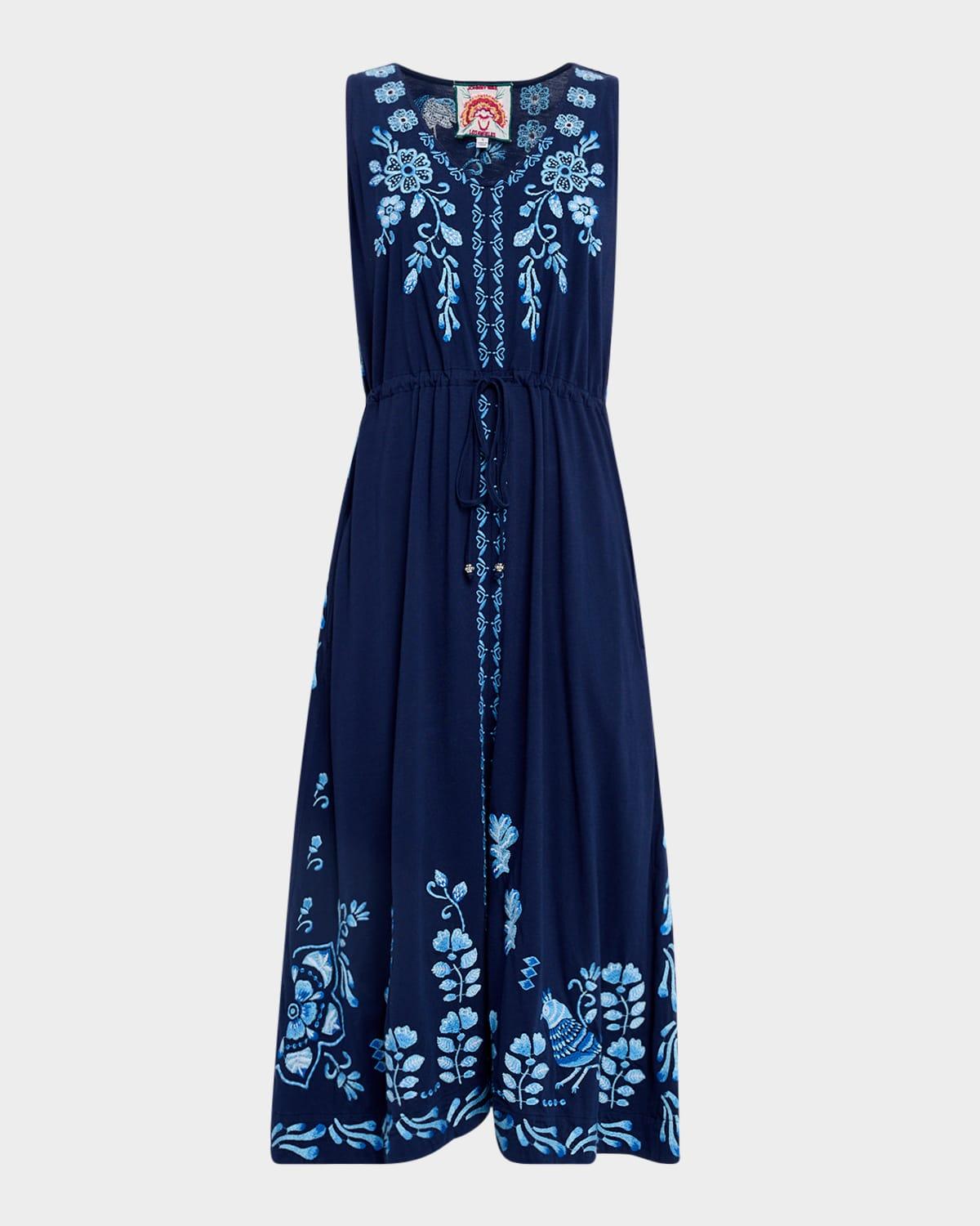 yadira embroidered cotton knit midi dress