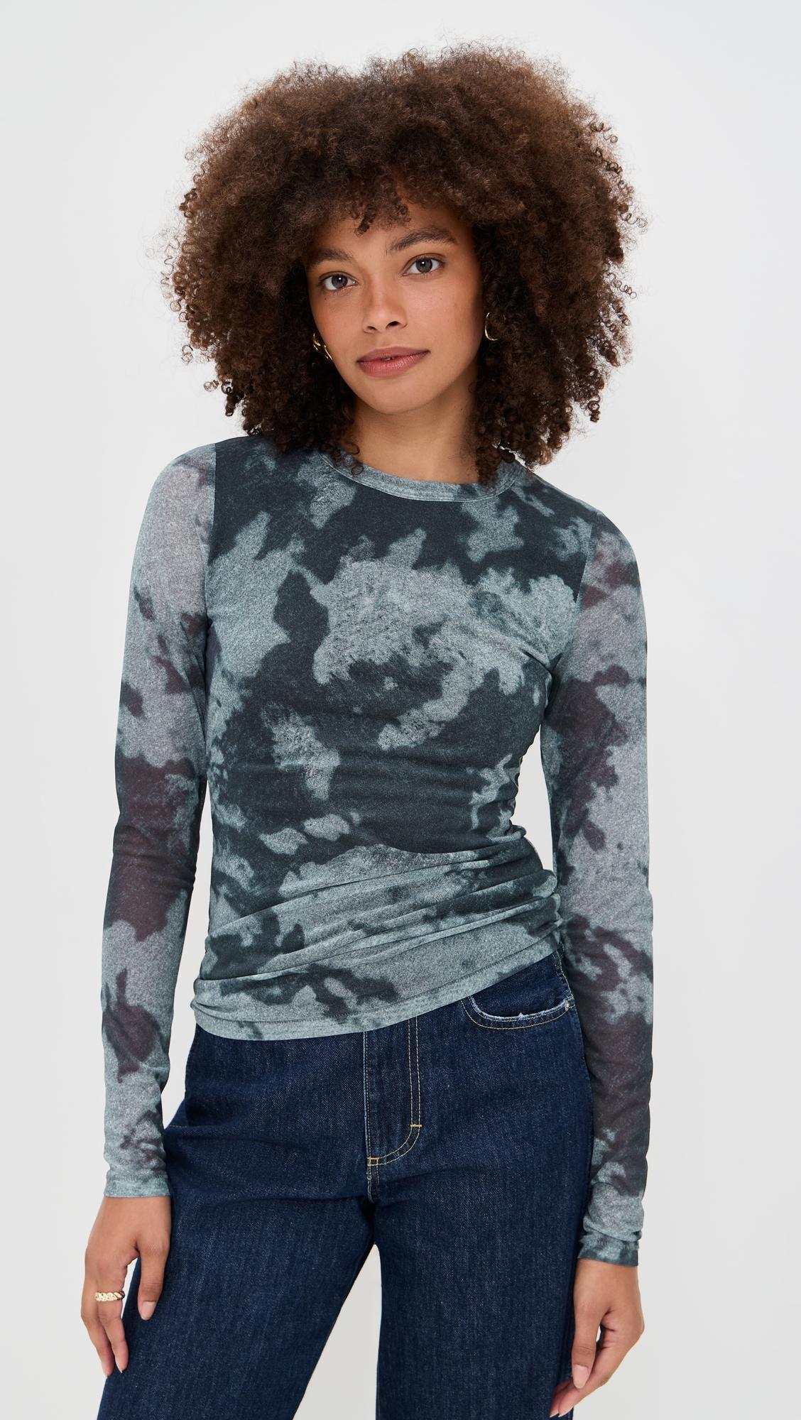 yana printed mesh long sleeve tee