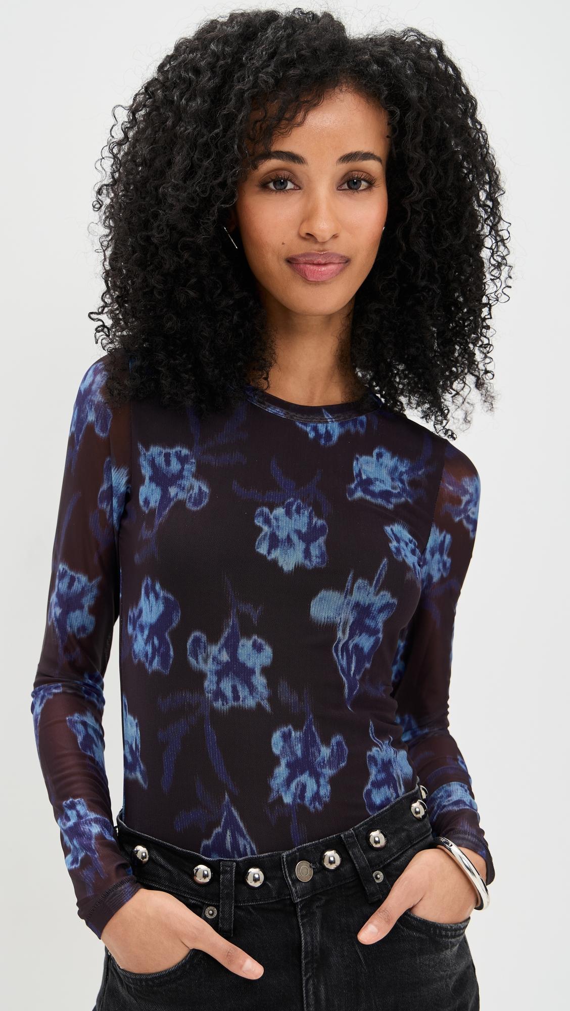yana printed mesh long sleeve tee