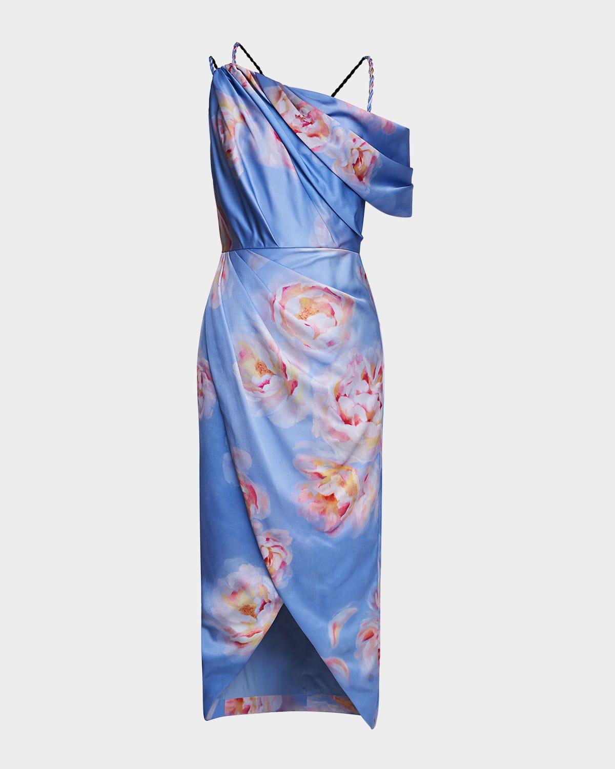 yannah ruched high-low midi dress