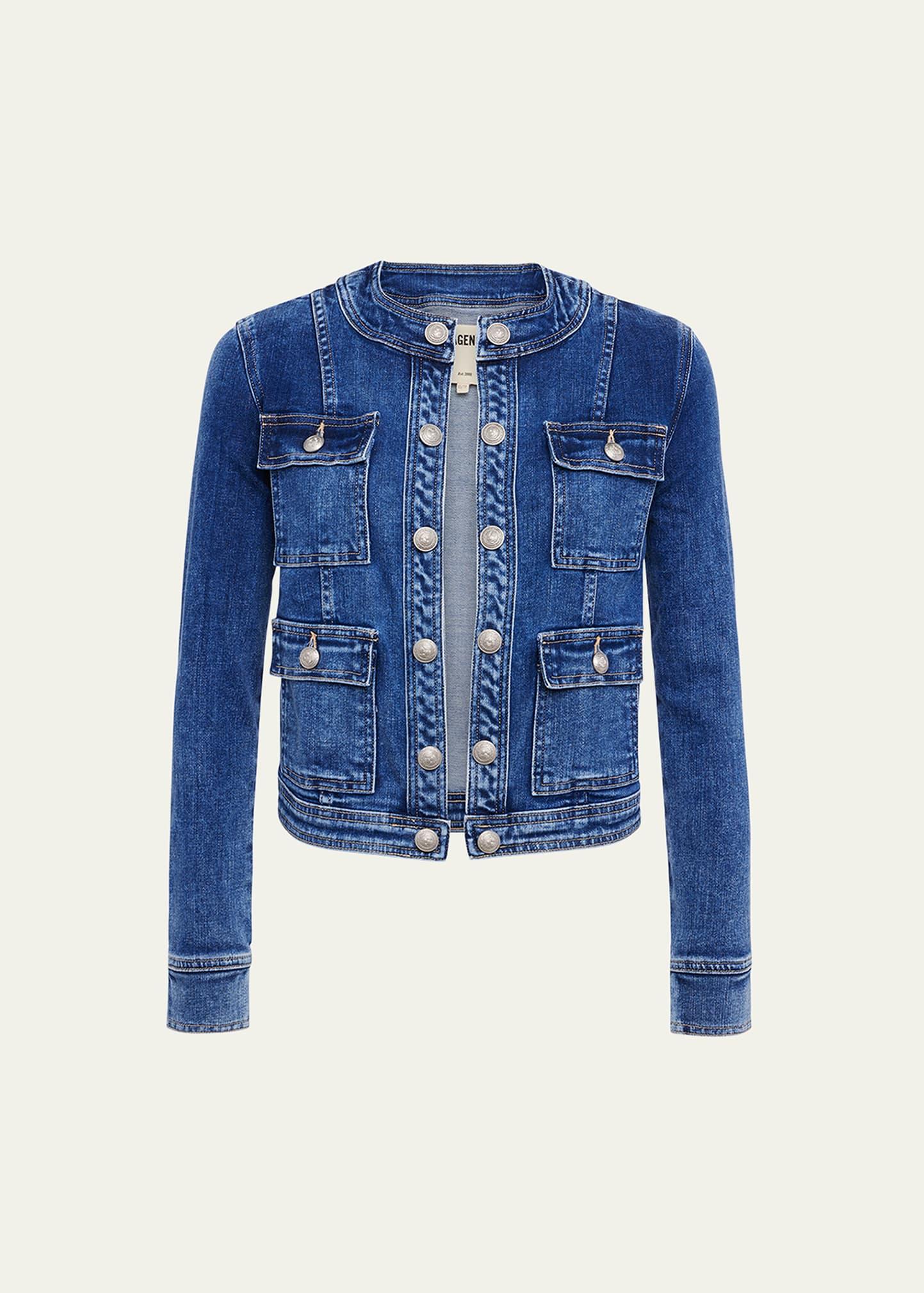yari faded collarless denim jacket