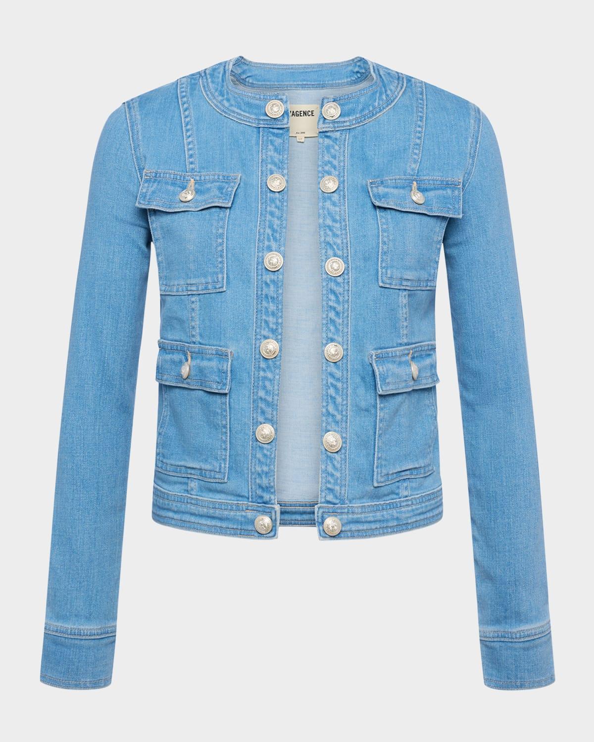 yari faded collarless denim jacket