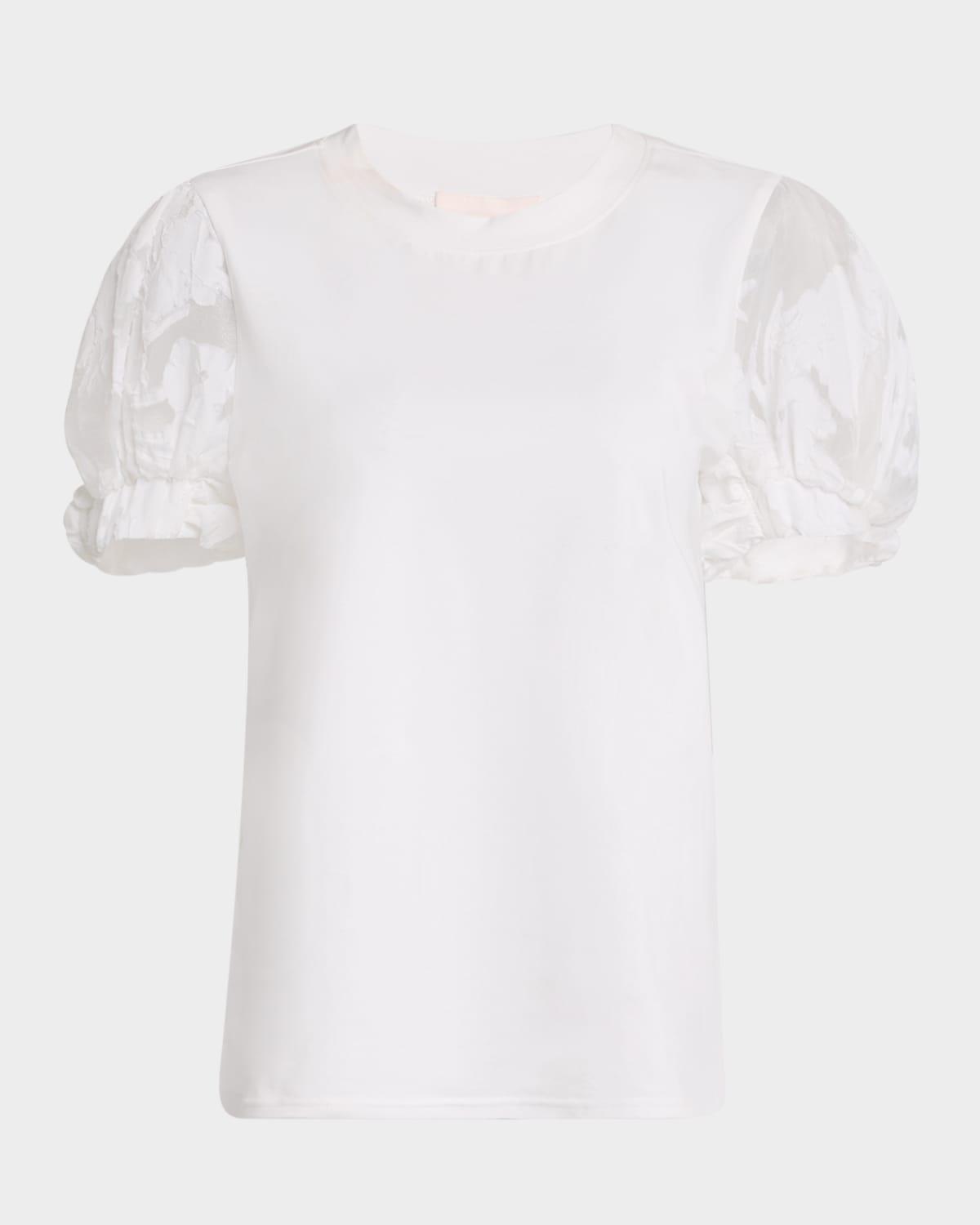 yashi floral organza puff-sleeve top