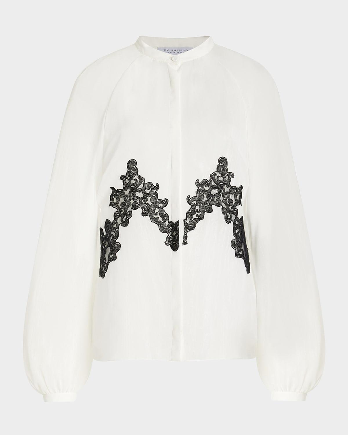 yately lace-inset silk long-sleeve top