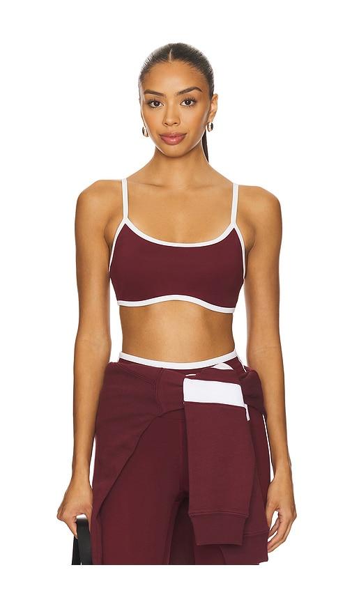 year of ours monica sports bra in burgundy.