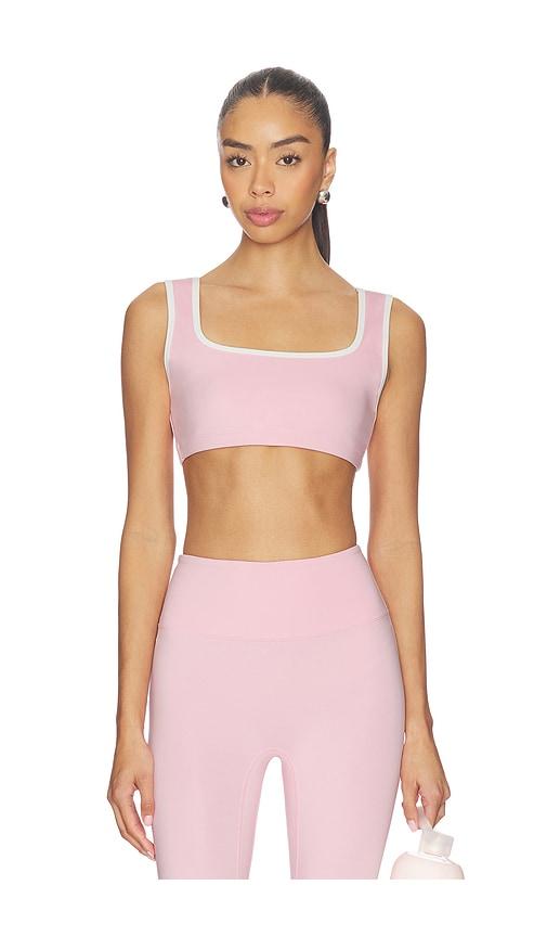 year of ours recycled contrast staple sports bra in pink.
