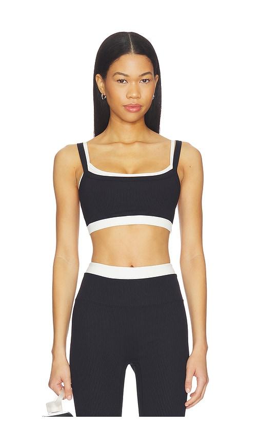 year of ours ribbed layered bralette in black,white.