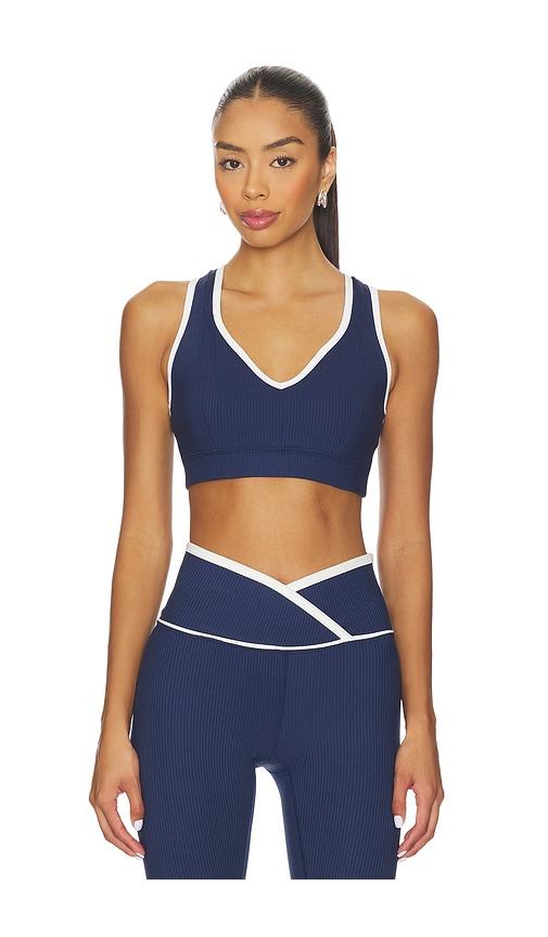 year of ours ribbed v sports bra in navy.