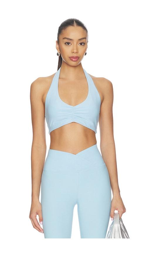year of ours stretch halter sports bra in baby blue.