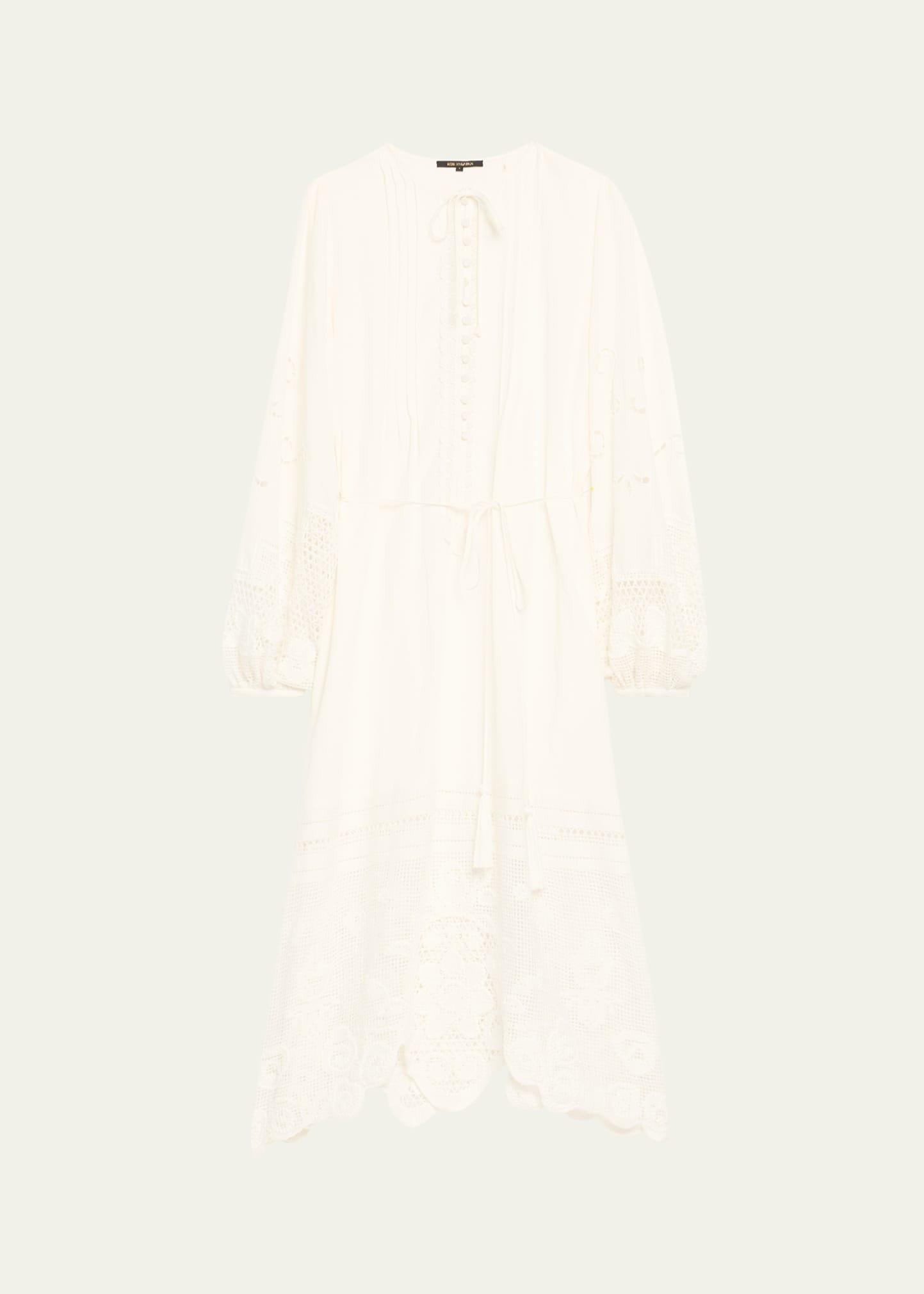 yelle pintuck lace-inset linen midi dress