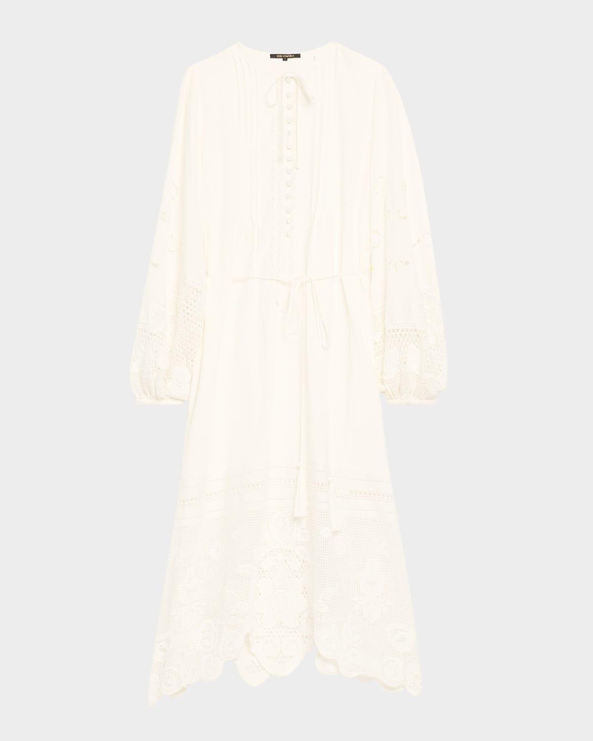 yelle pintuck lace-inset linen midi dress