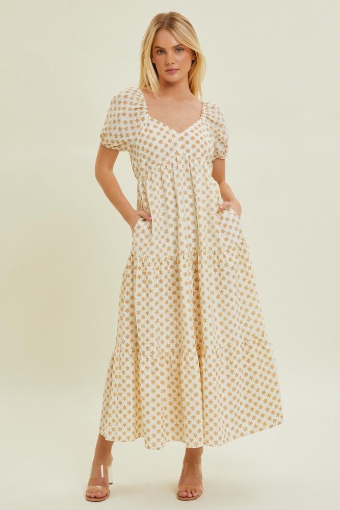 yellow floral tiered maxi dress