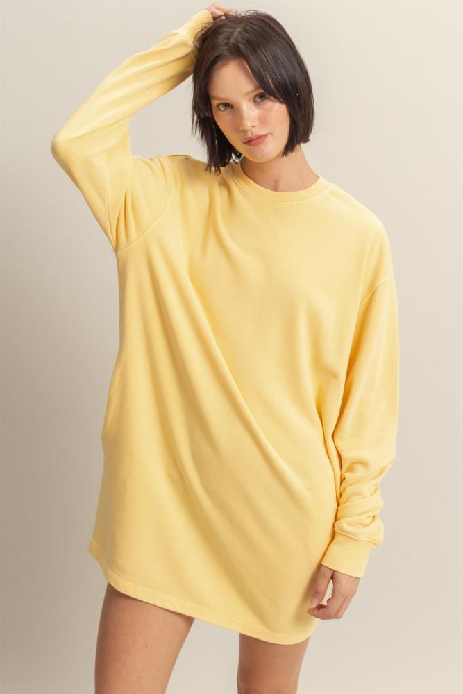 yellow long sleeve oversized sweatshirt mini dress
