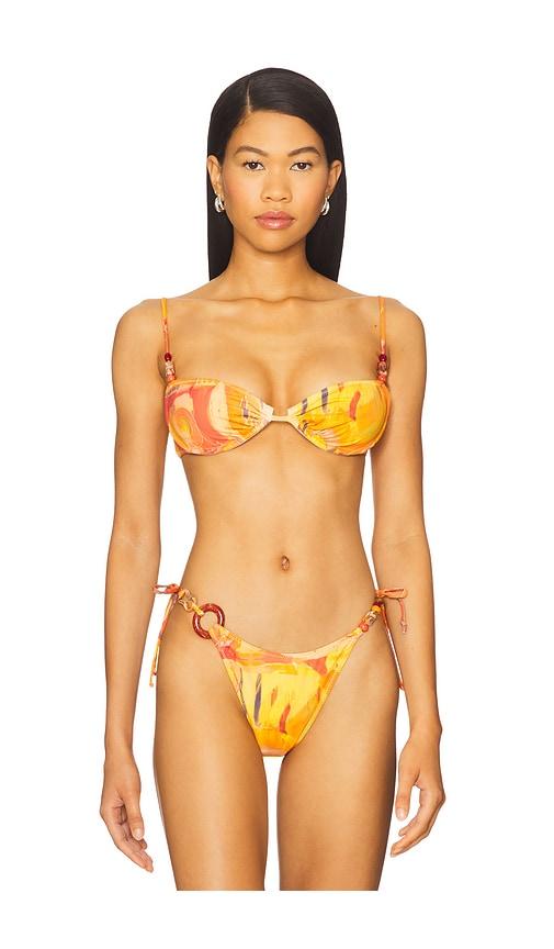 yellow the label lane bikini top in orange.