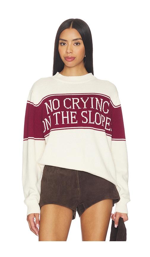 yellow the label no crying on the slopes pullover in cream.