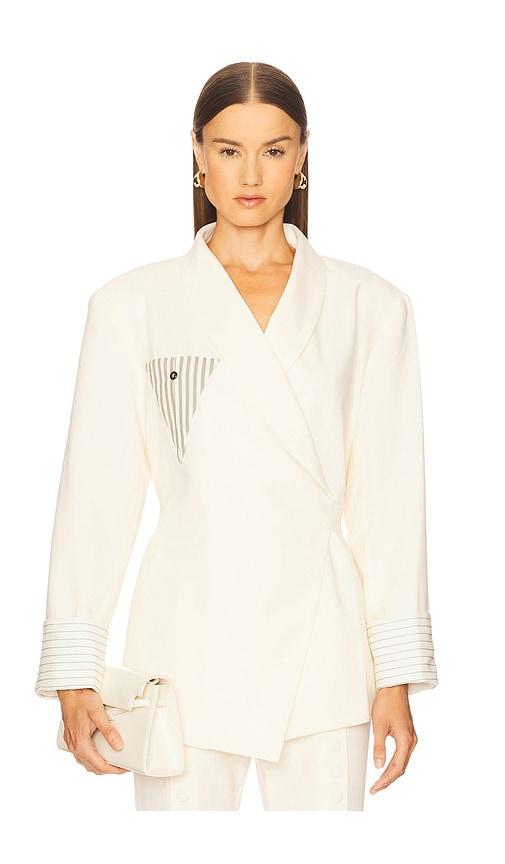 yellow the label novela linen blazer in white.