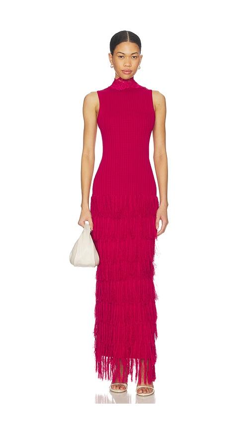 yellow the label phoebe fringe dress in red.