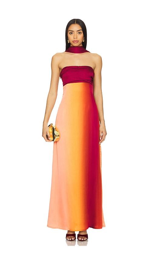 yellow the label vivia scarf dress in orange,burgundy.