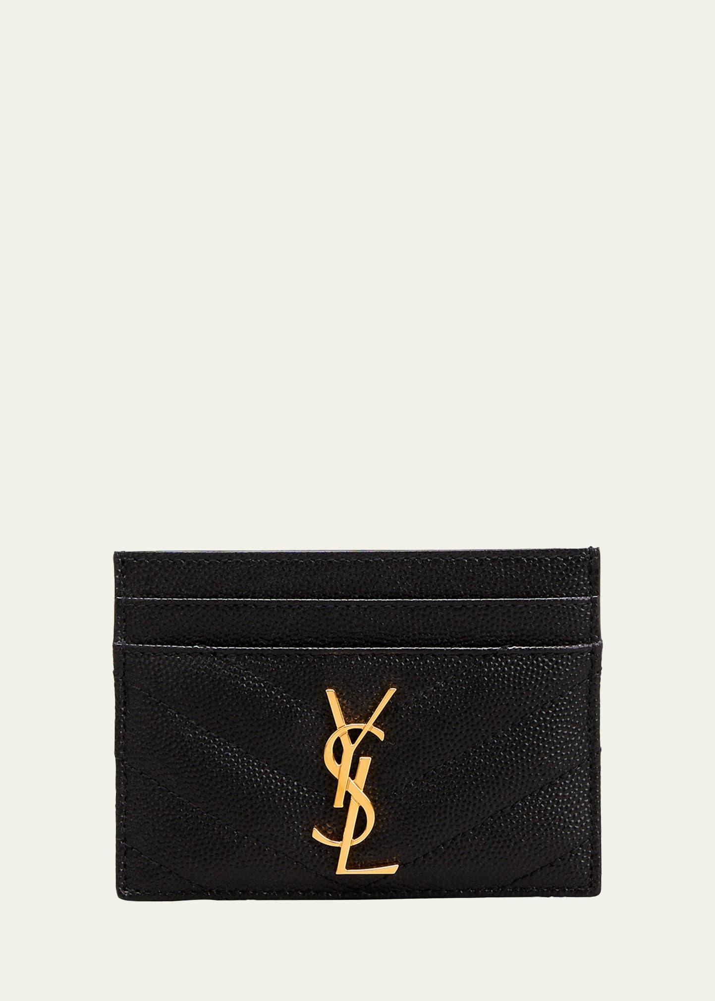 ysl monogram card case in grained leather