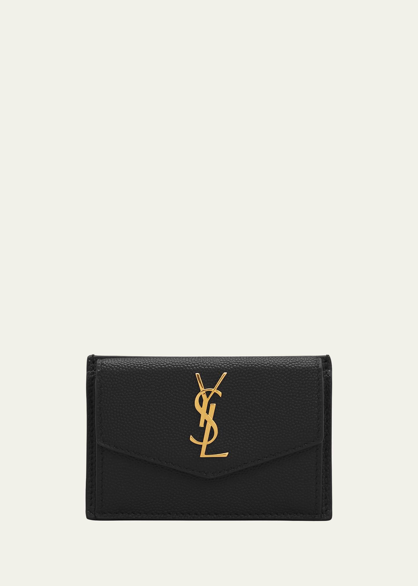 ysl monogram flap card case in grained leather
