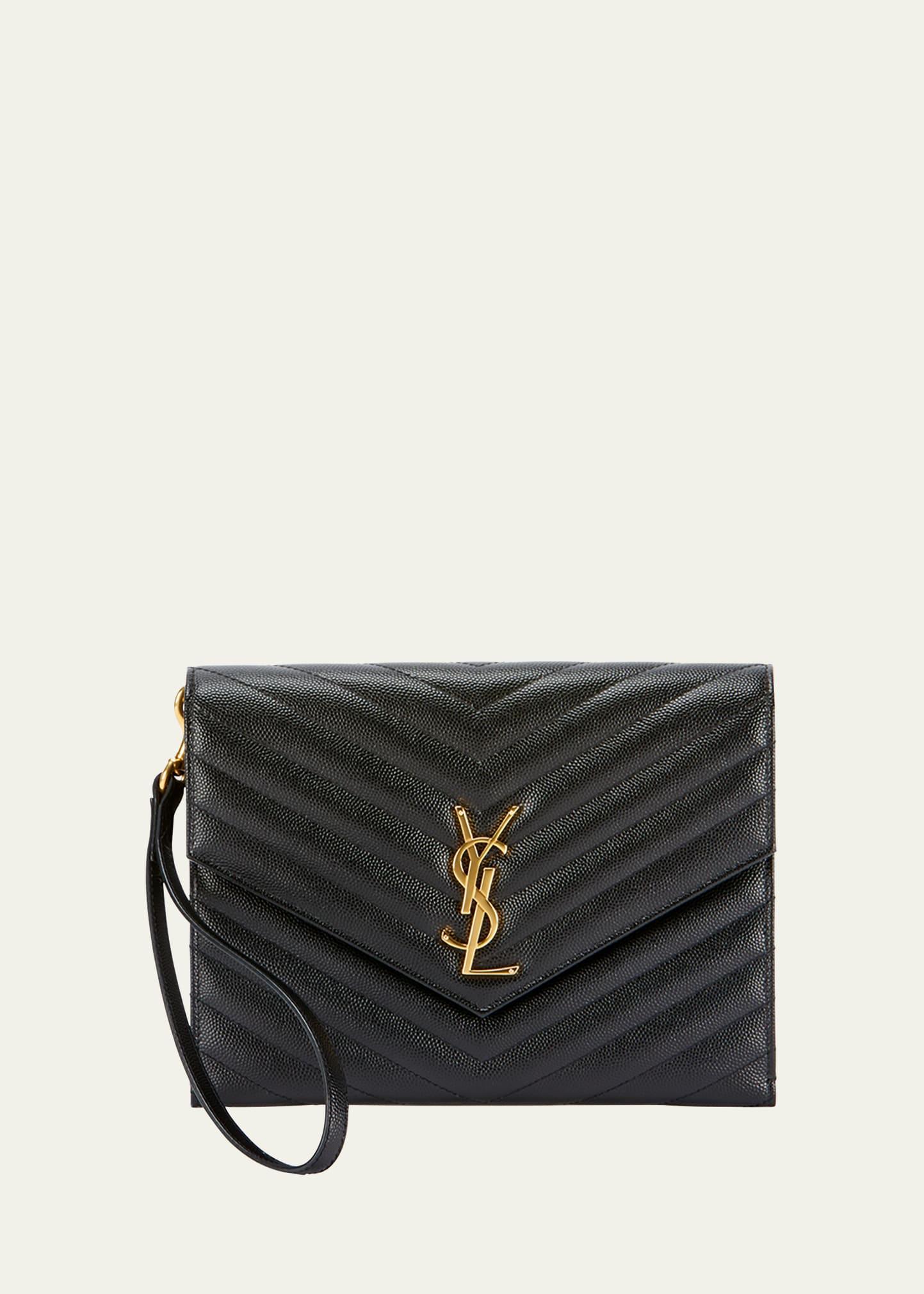 ysl monogram flap clutch bag in grained leather
