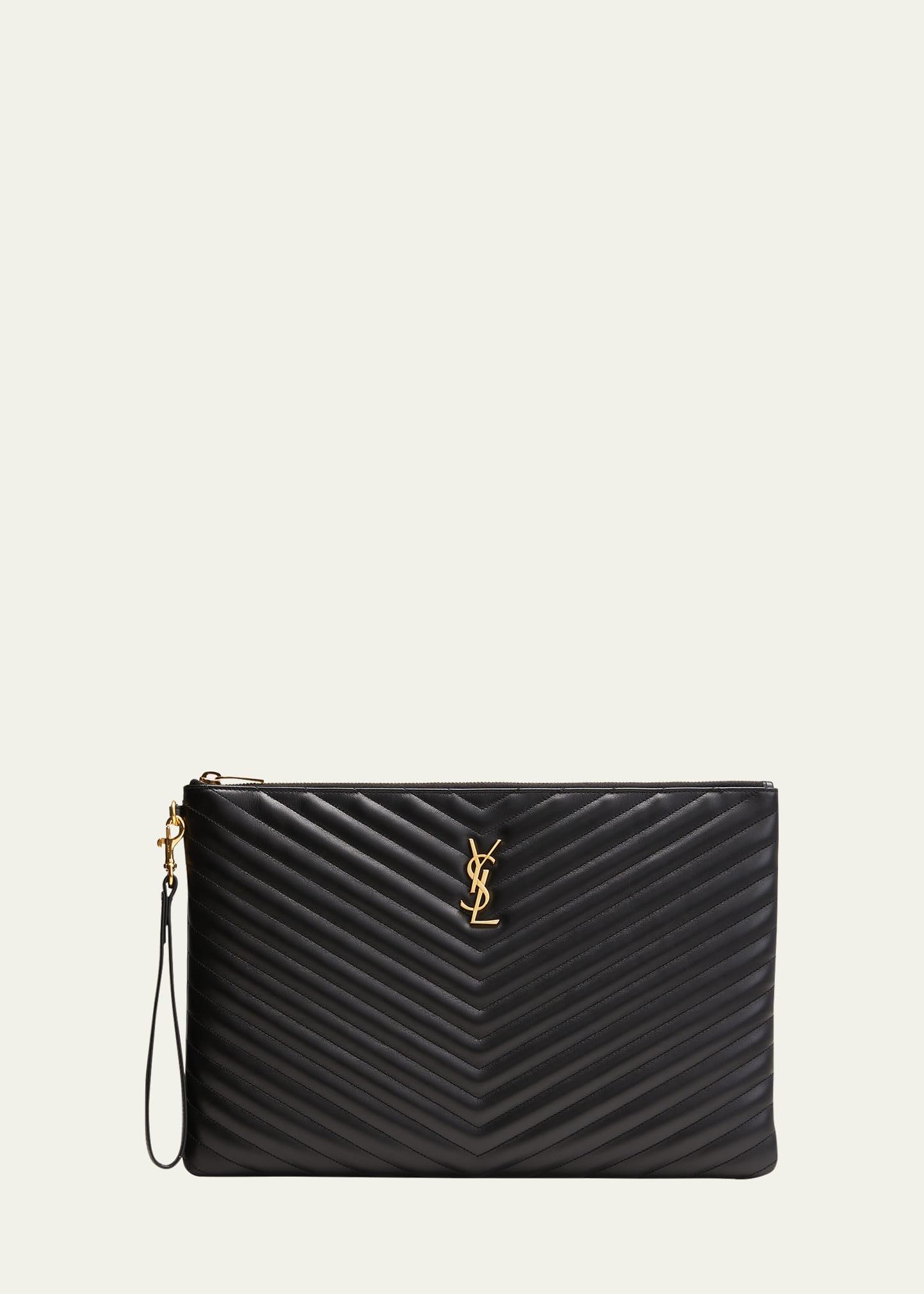 ysl monogram large pouch in smooth leather