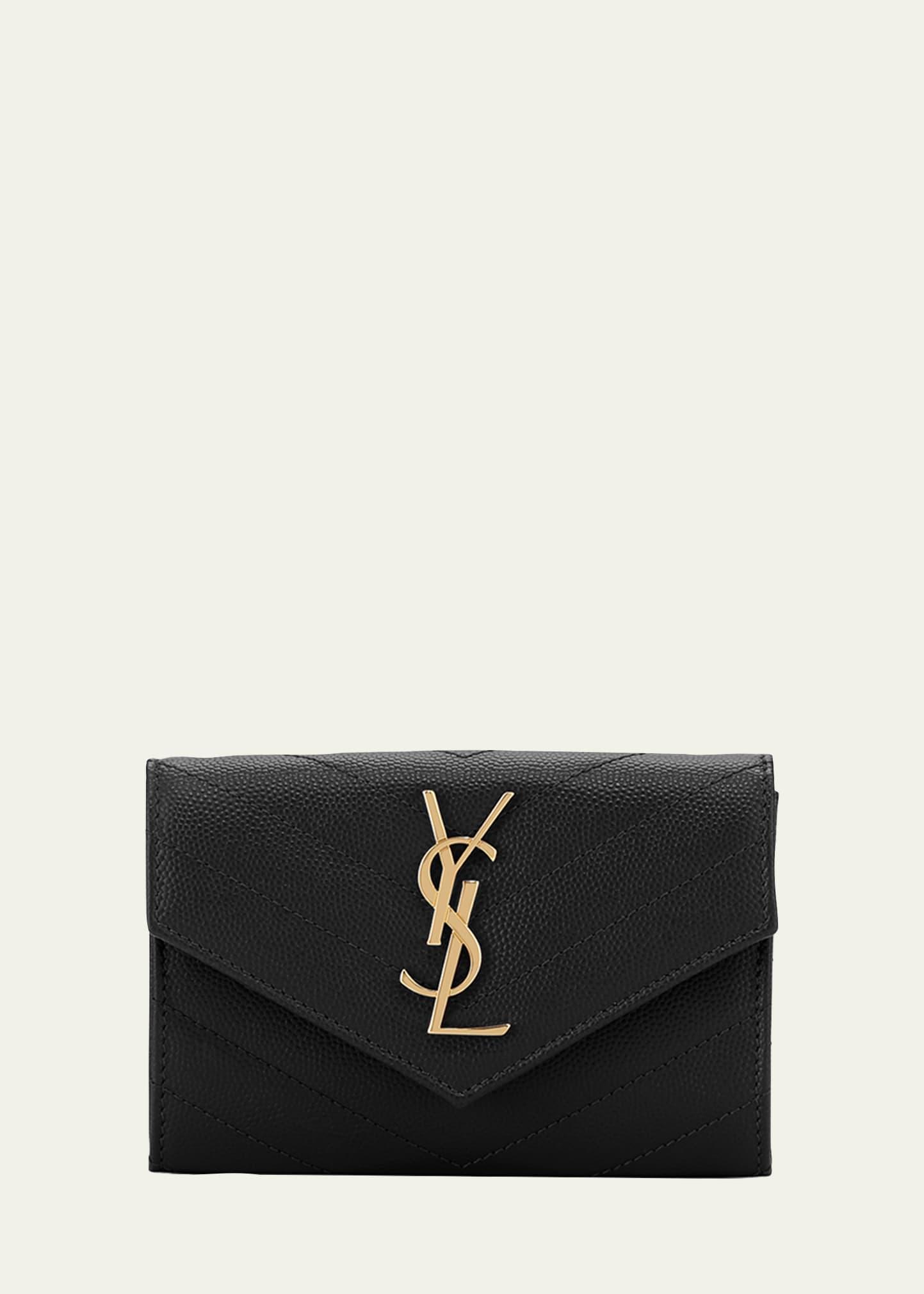 ysl monogram small flap wallet in grained leather