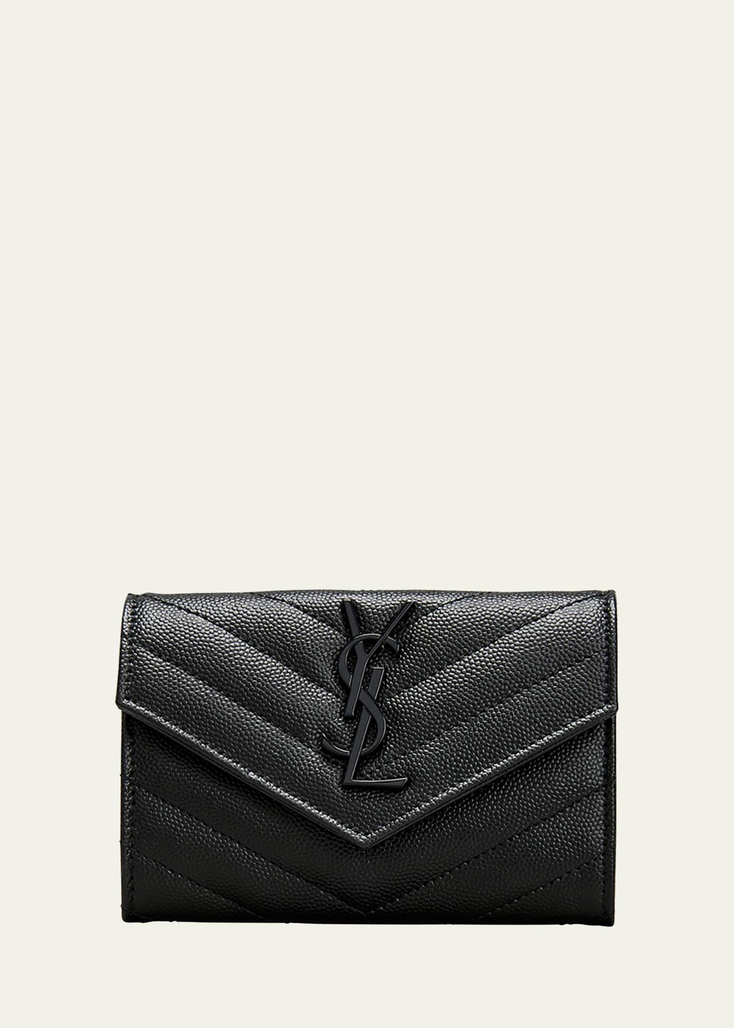 ysl monogram small flap wallet in grained leather