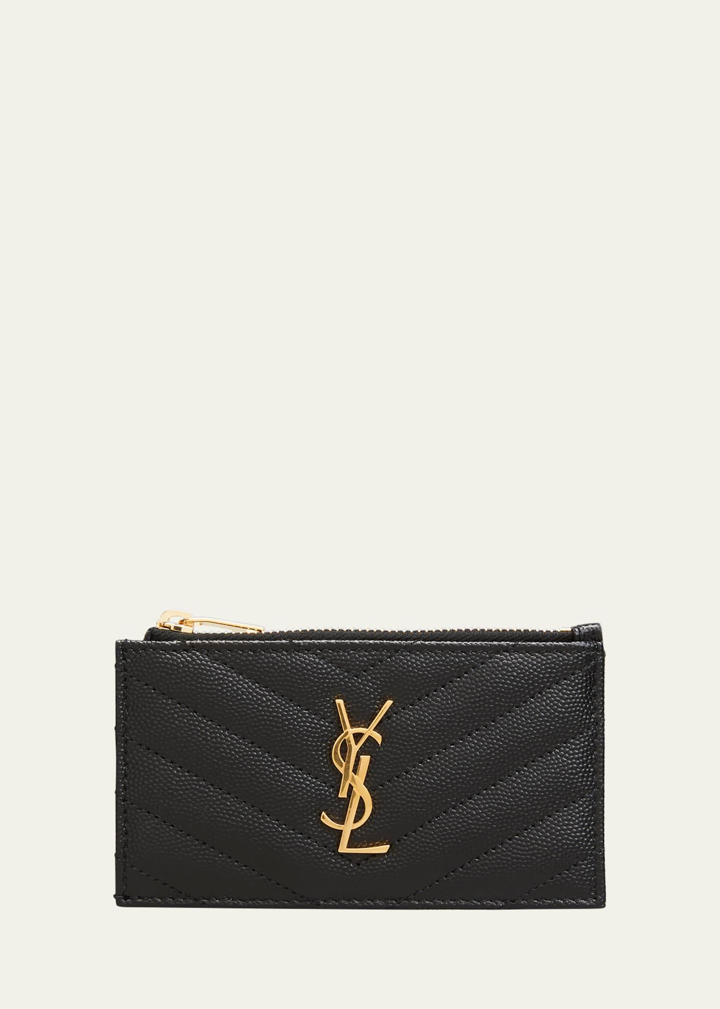 ysl monogram small ziptop card case in grained leather