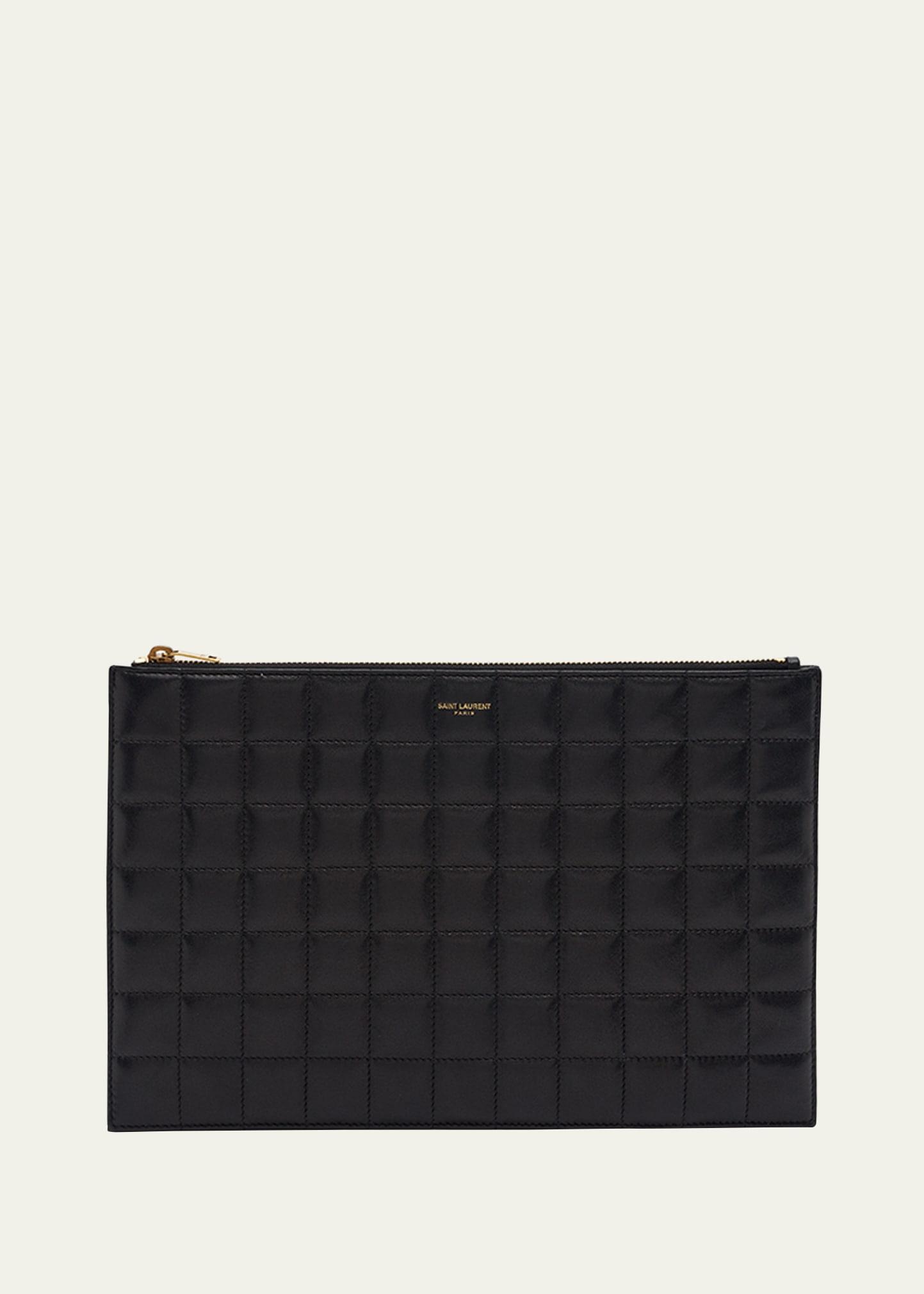 ysl monogram tablet ziptop pouch in quilted smooth leather