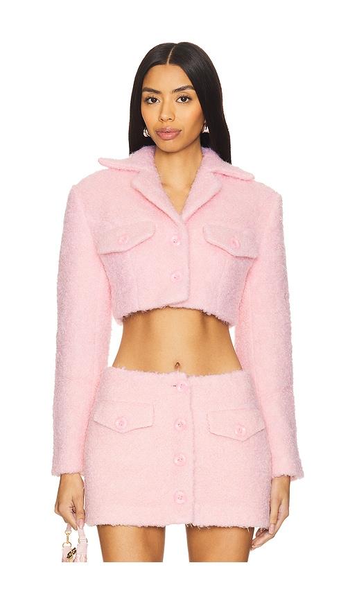 yuhan wang faux fur cropped jacket in pink.