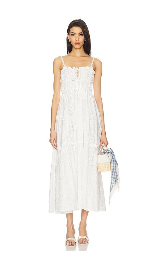 yuhan wang floral embroidered dress in white.