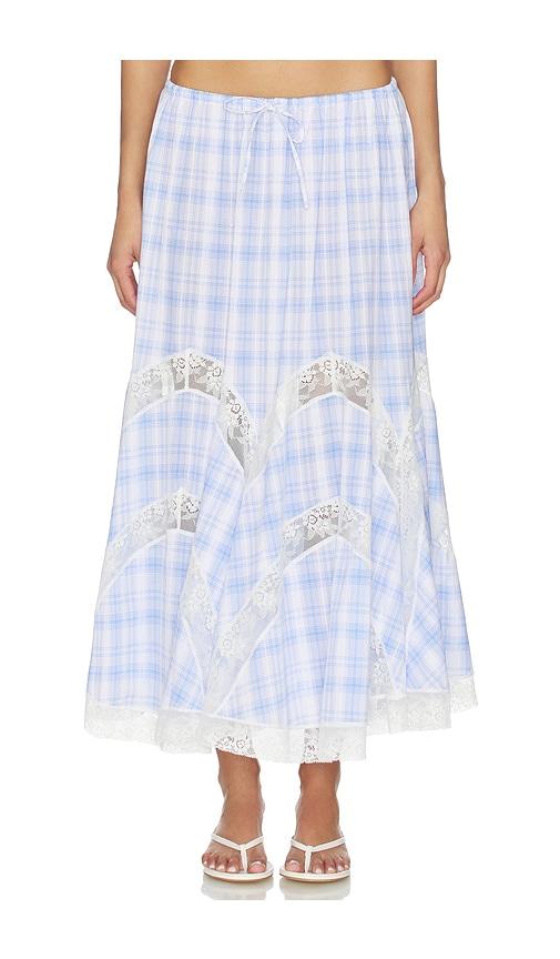 yuhan wang lace trim check maxi skirt in blue,white.