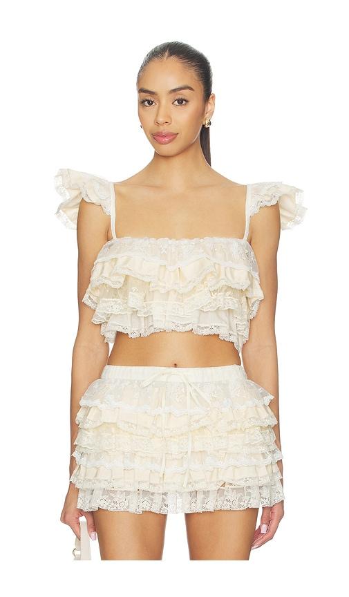 yuhan wang ruffle lace tier cami top in cream.