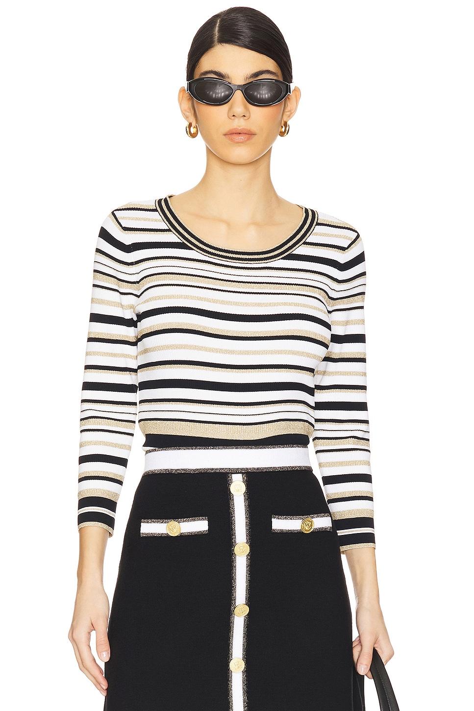 yukio striped crop crew top