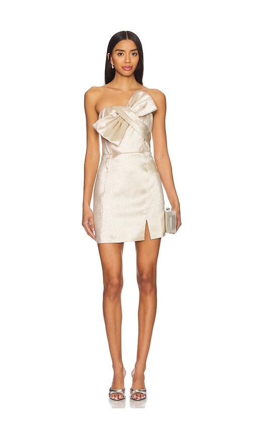 yumi kim avery dress in metallic gold.