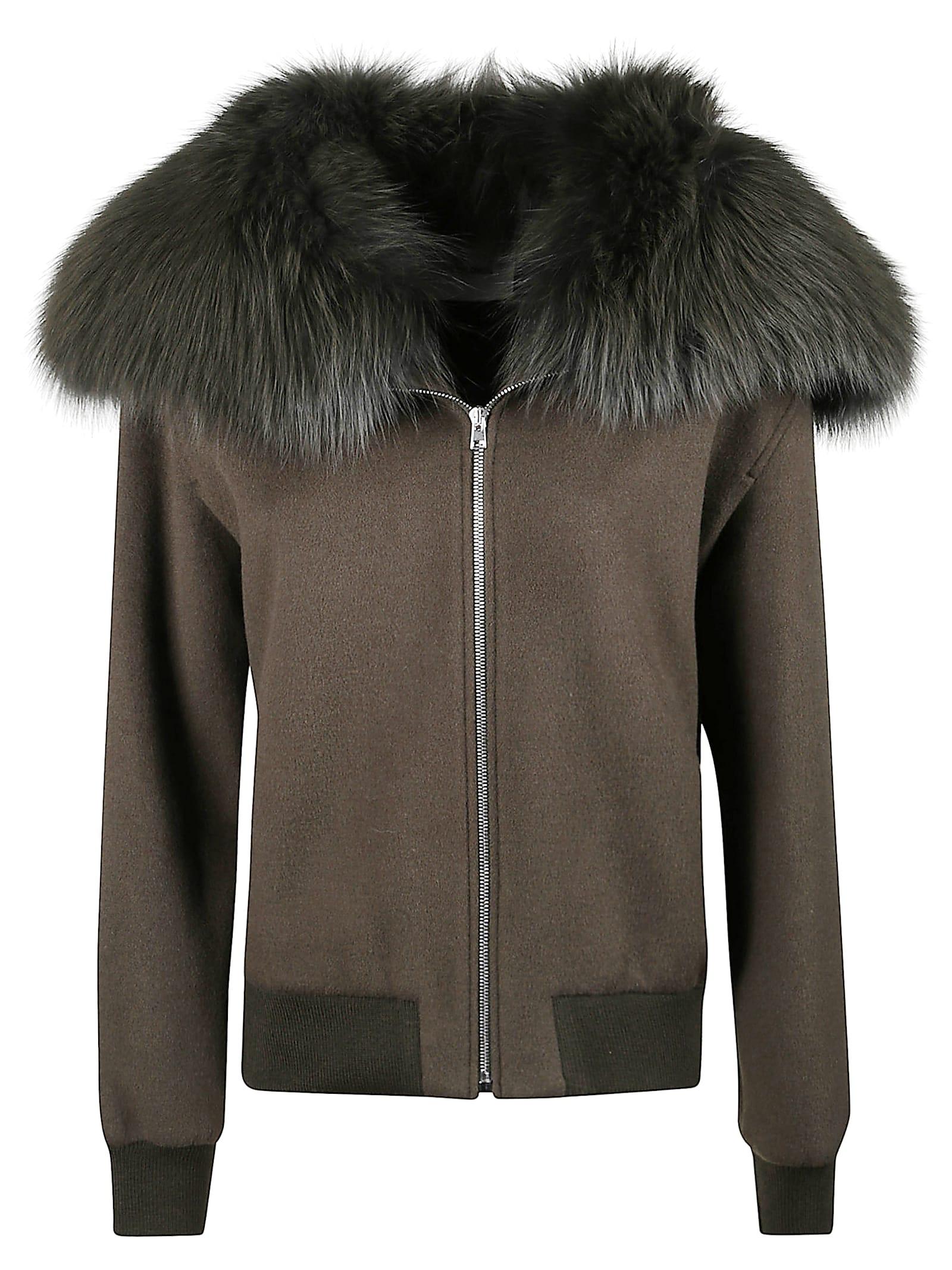 yves salomon 55 cm jacket with zip with fox fur