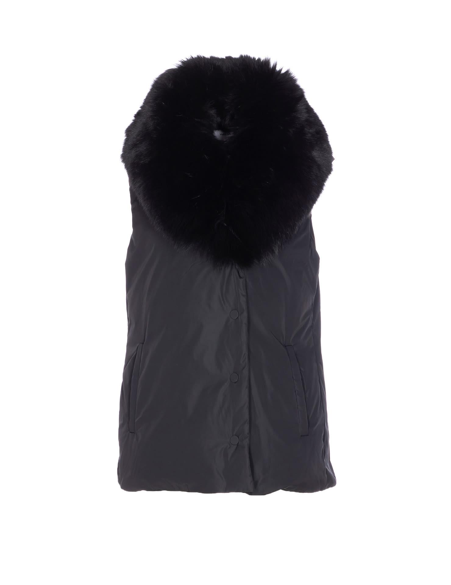 yves salomon fur detail padded vest