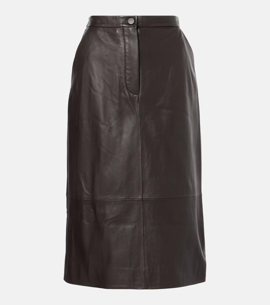 yves salomon leather midi skirt