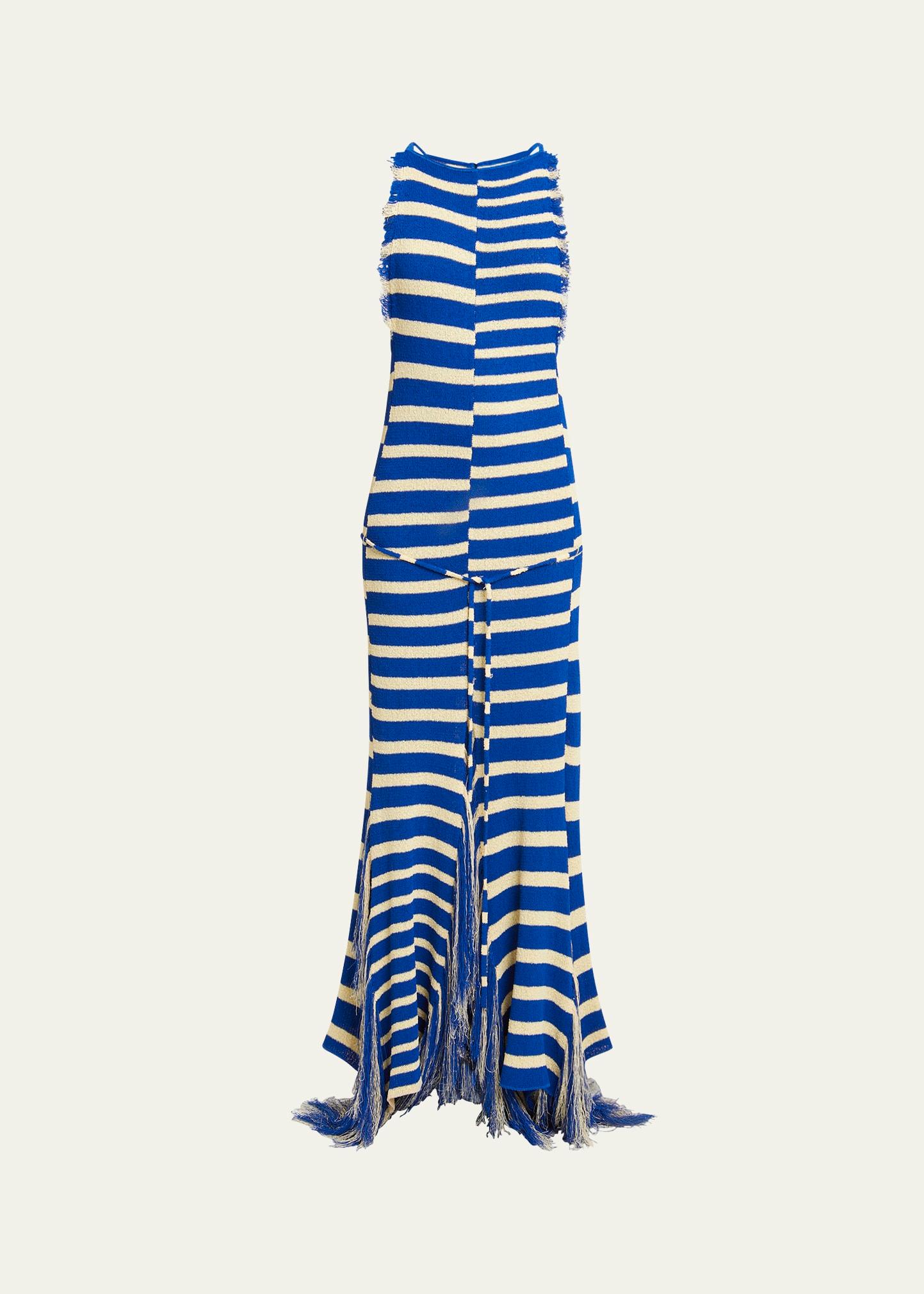 yves stripe fringed knit dress