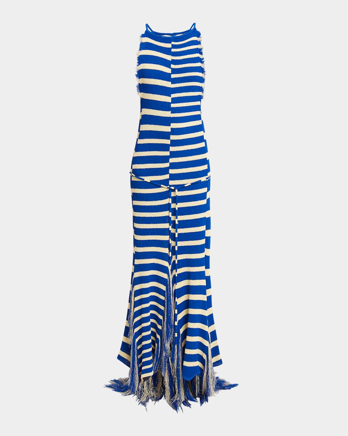 yves stripe fringed knit dress