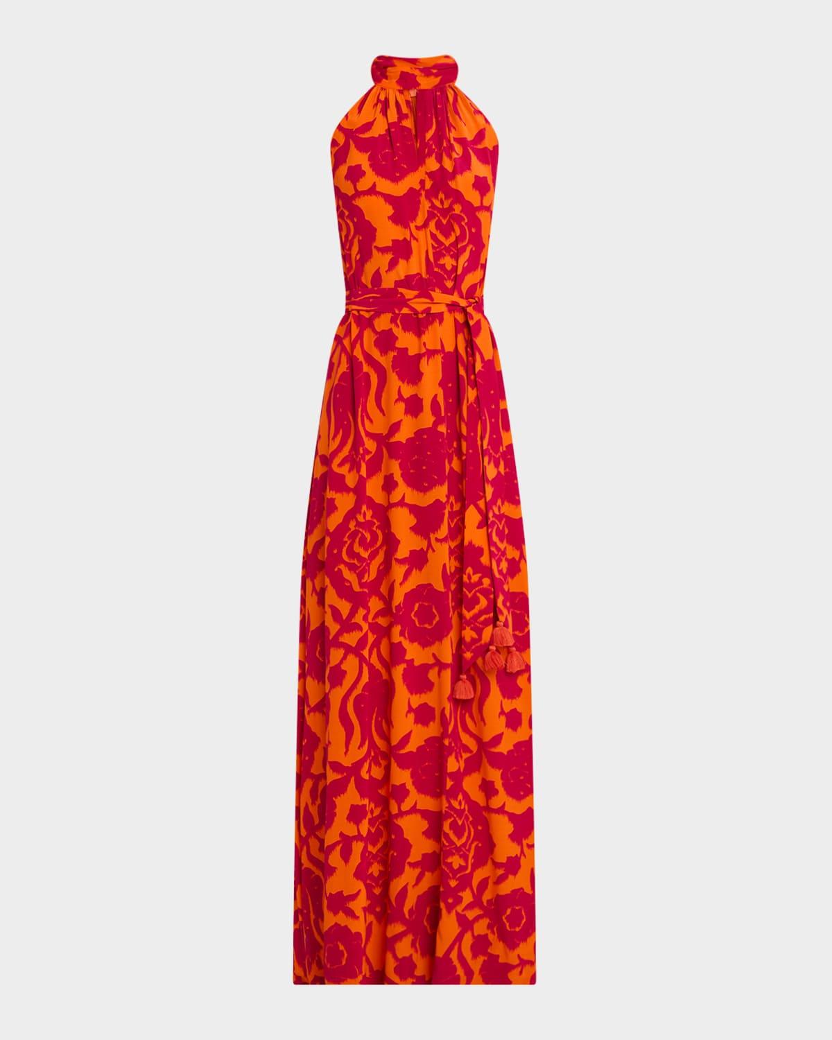 yvette floral keyhole halter maxi dress