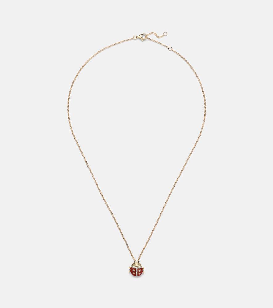 yvonne léon coccinelle mini 9kt gold pendant necklace with diamonds and agate